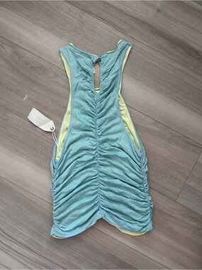 Pilcro Aqua Blue and Pale Yellow Ruched Crop Tank